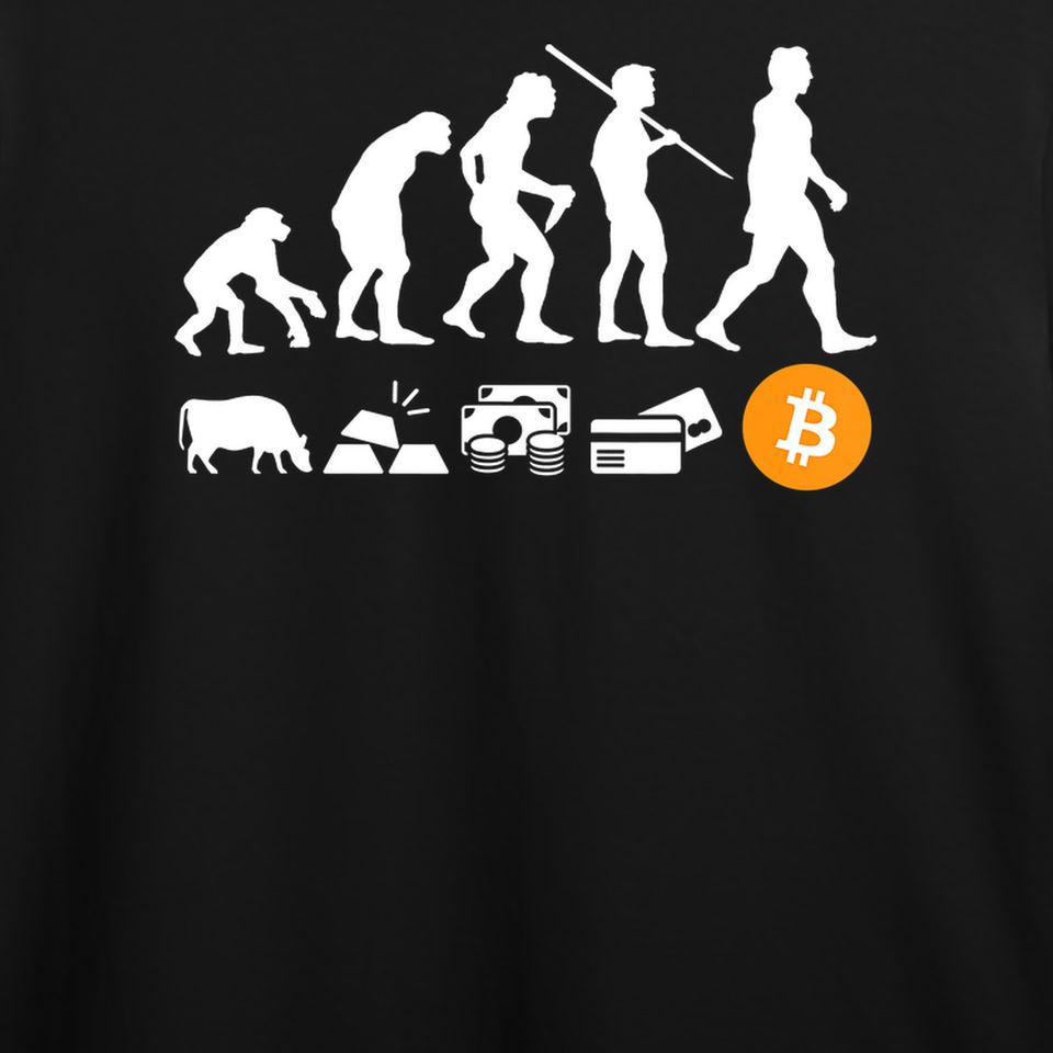 Discover T-shirt para Homem e Mulher Bitcoin Evolução de Dinheiro | BTC Criptomoeda