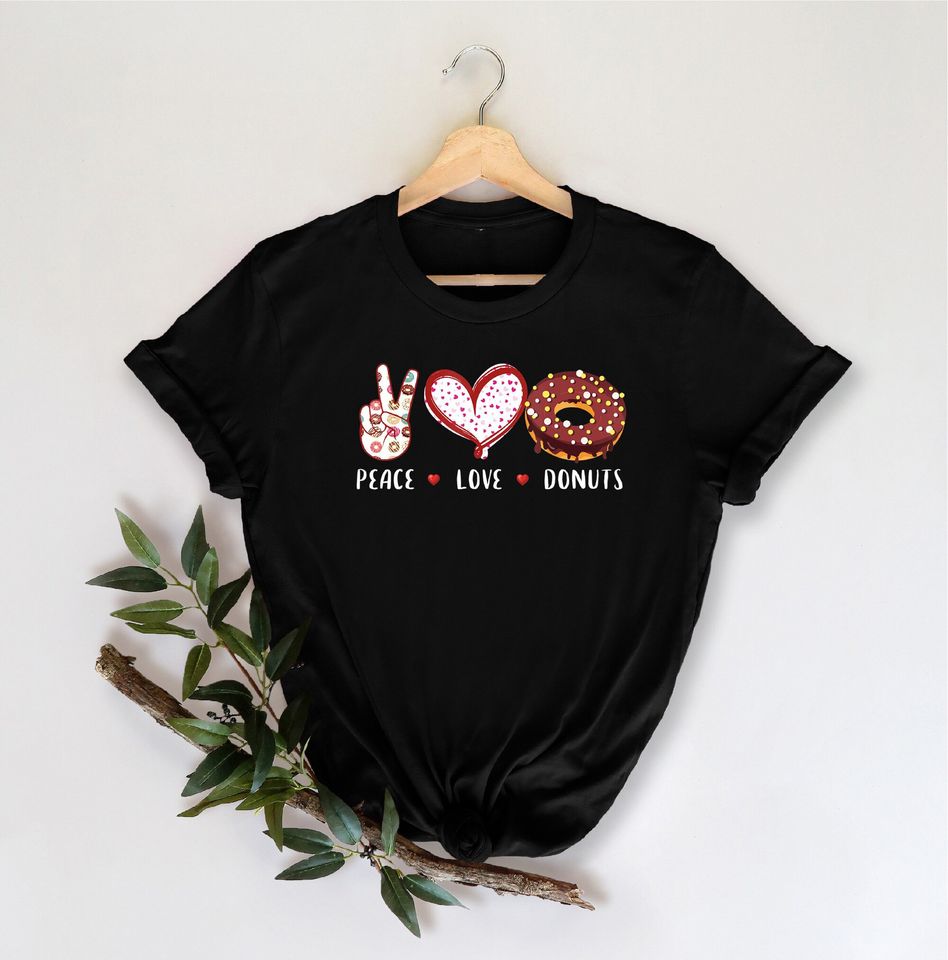 Discover T-shirt para Homem e Mulher Paz Amor e Donuts