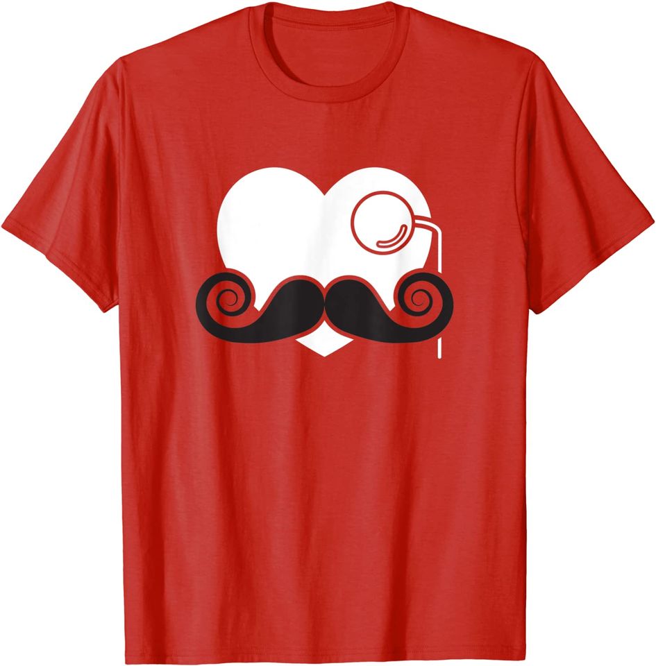 Discover T-shirt Unissexo Coração com Bigode e Monóculo