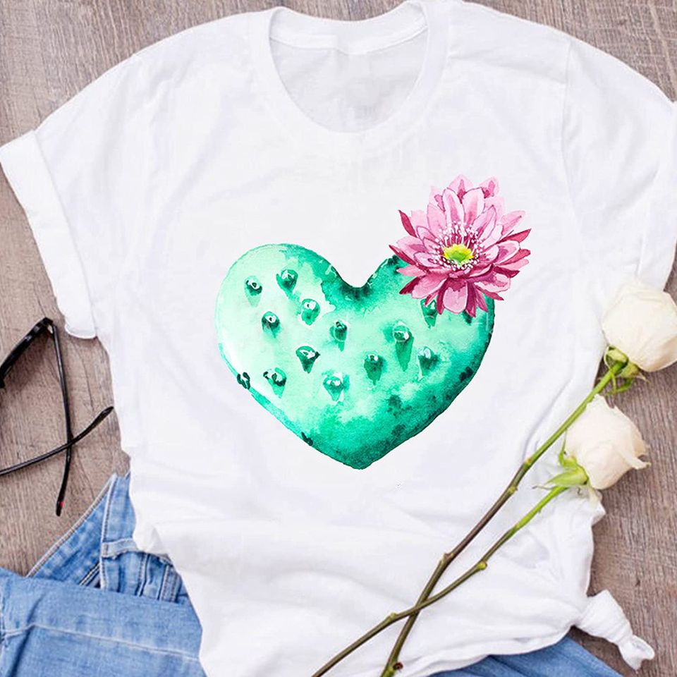 Discover T-shirt de Mulher com Cactos de Coração