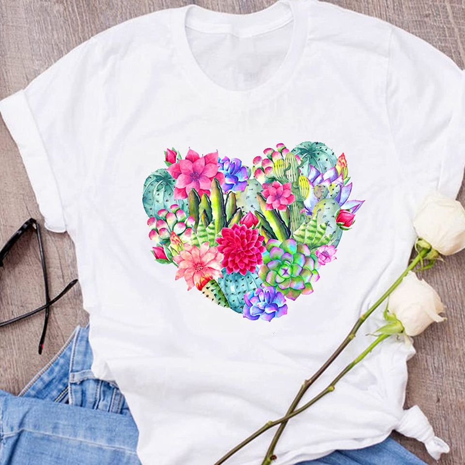 Discover T-shirt de Mulher com Estampa de Cactos Coloridos