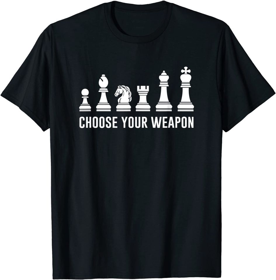 Discover T-shirt Unissexo de Manga Curta Peças de Xadrez Choose Your Weapon