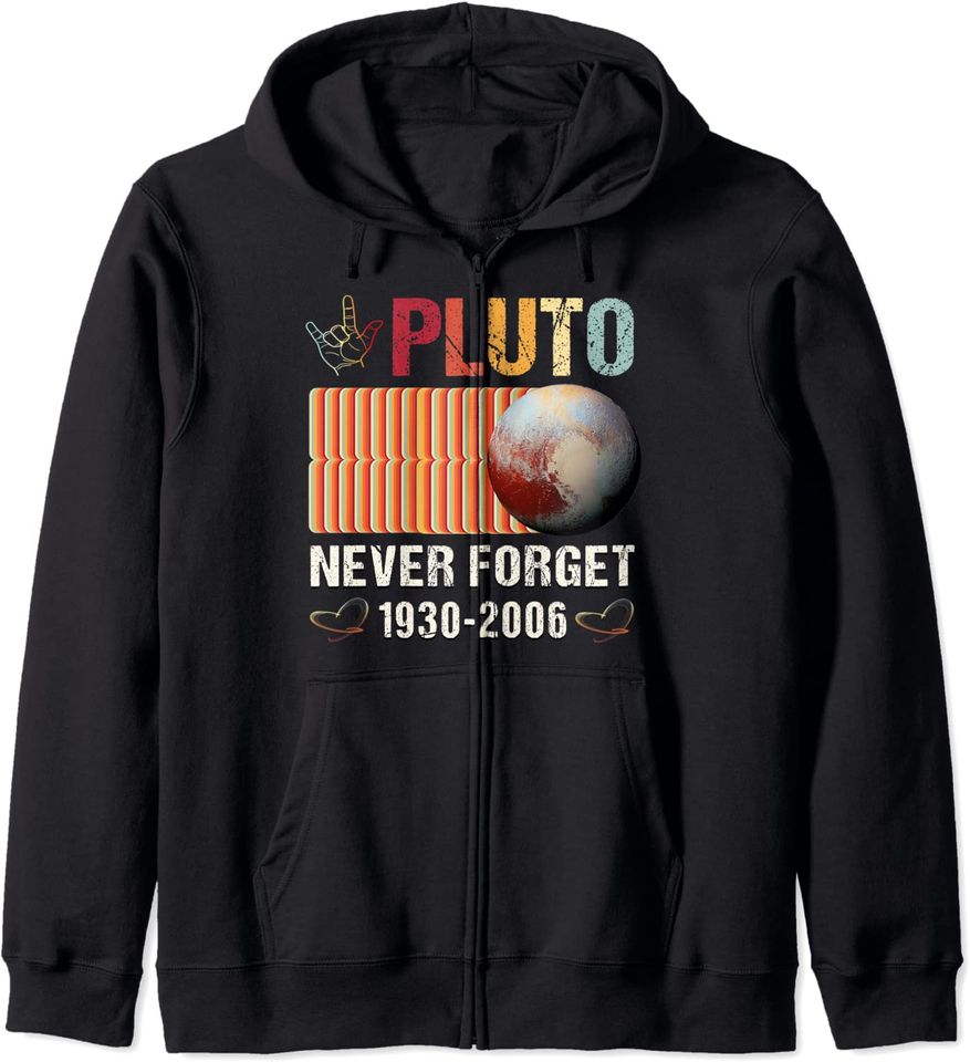 Hoodie com Fecho-éclair Unissexo Espaço Ciência Pluto Never Forget com Coração