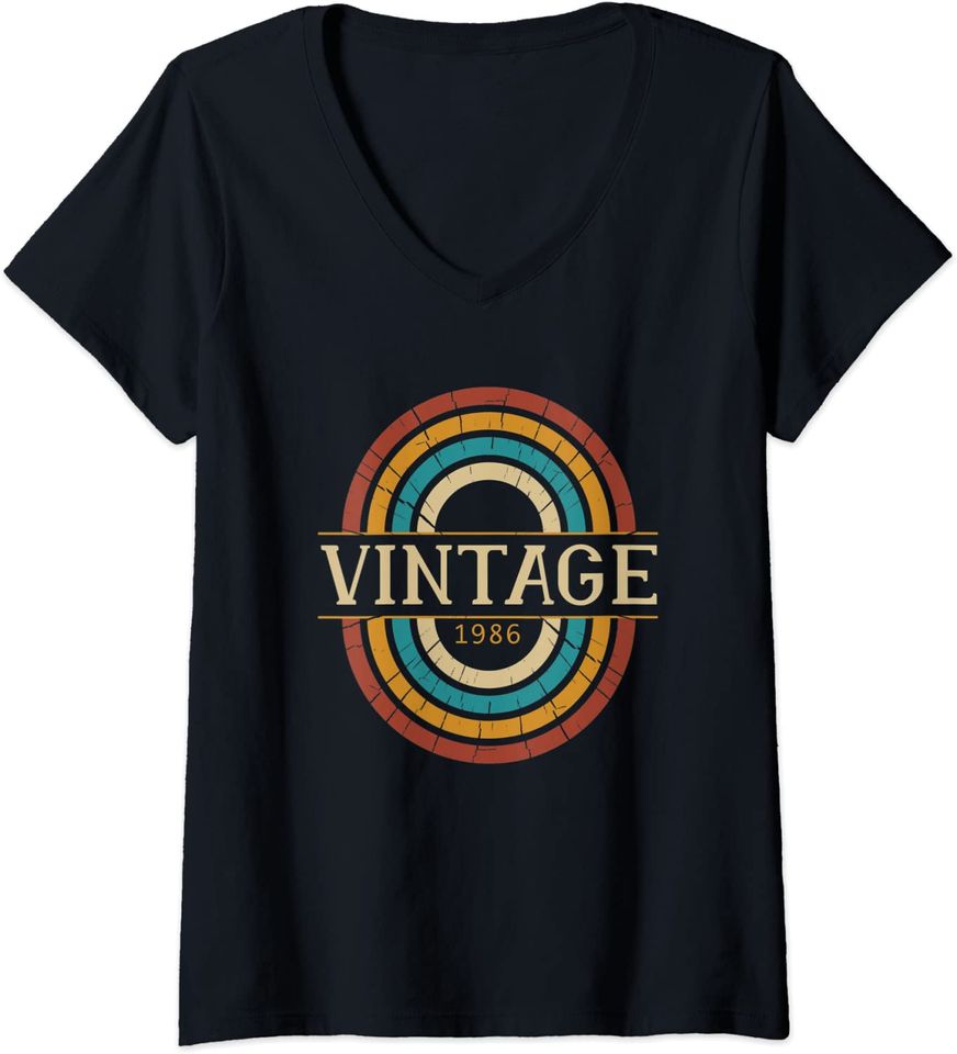 Discover T-shirt da Mulher Retro Vintage 1986 Decote em V