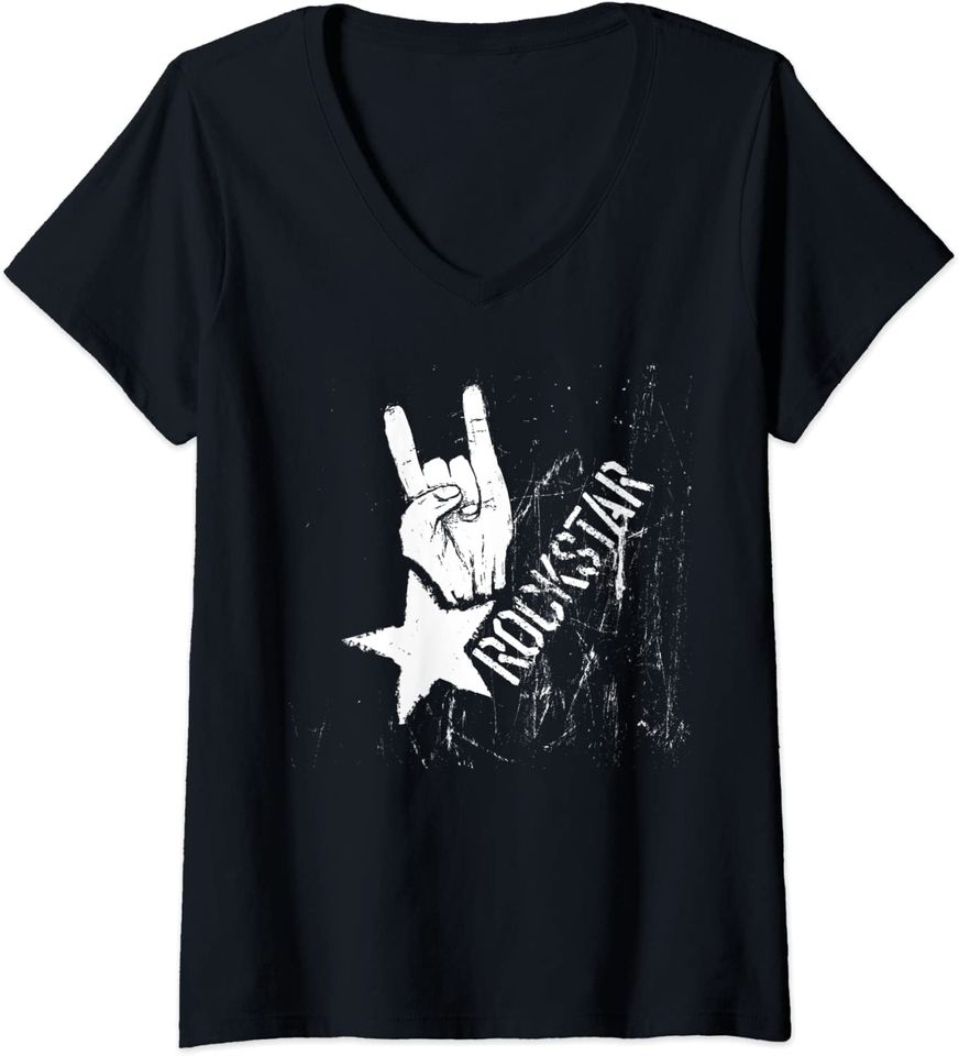 Discover T-shirt para Mulher Born To Be Rock Star Guitarra Rock N' Roll Decote em V