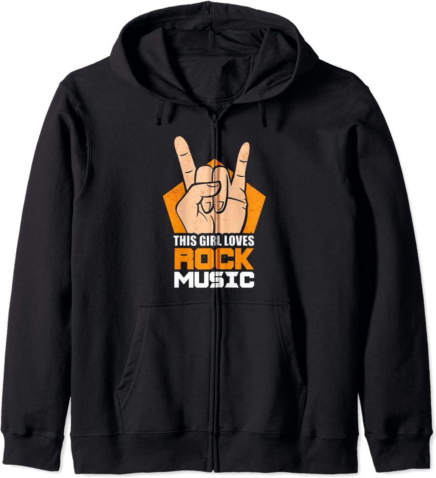 Discover Hoodie com Fecho-éclair Unissexo Retro This Girl Loves Rock Music Rock & Roll