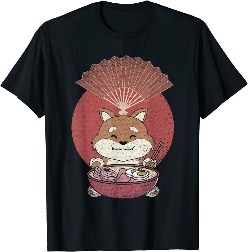 Discover T-shirt para Homem e Mulher Cão Japonês Kawaii e Ramen
