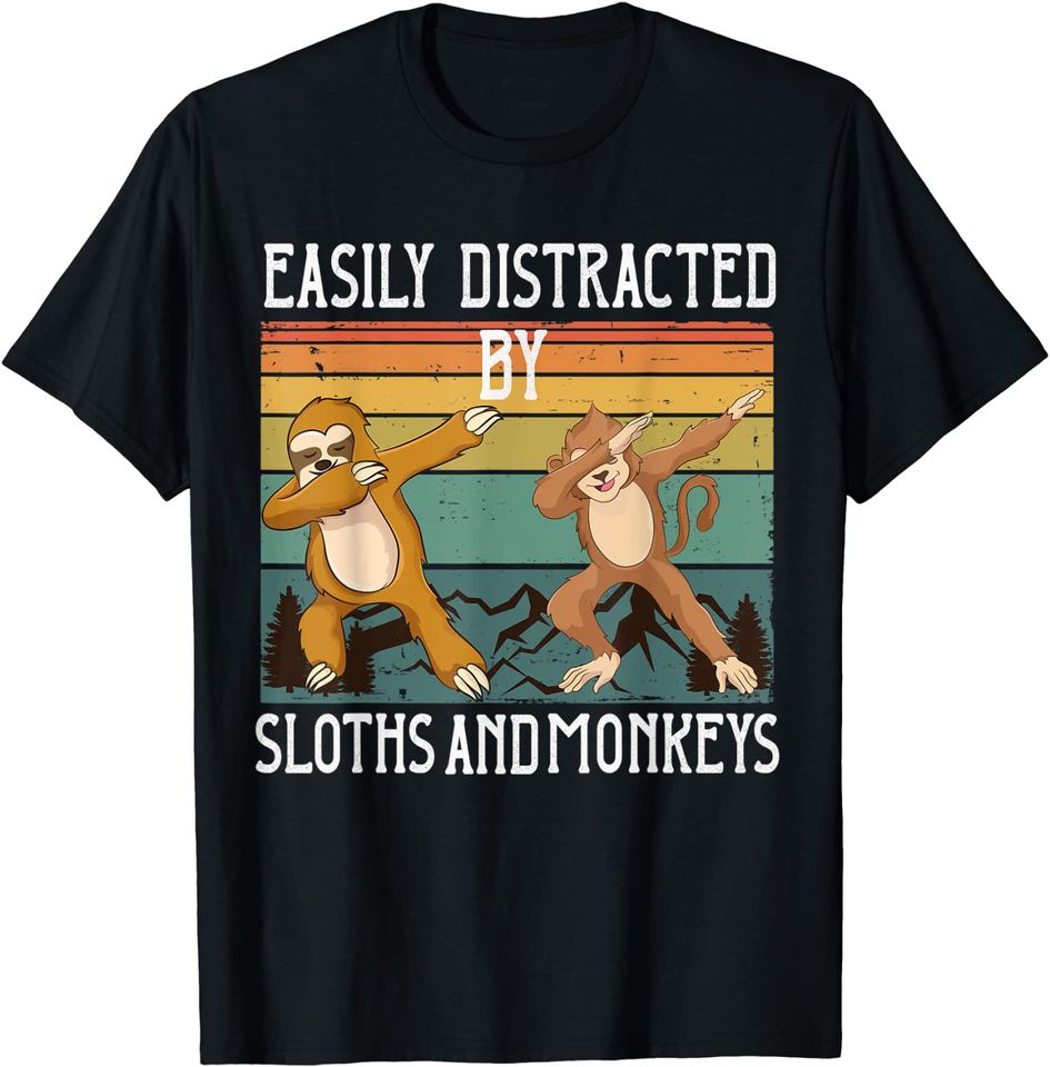 Discover T-shirt para Homem e Mulher Easily Distracted by Sloths and Monkeys