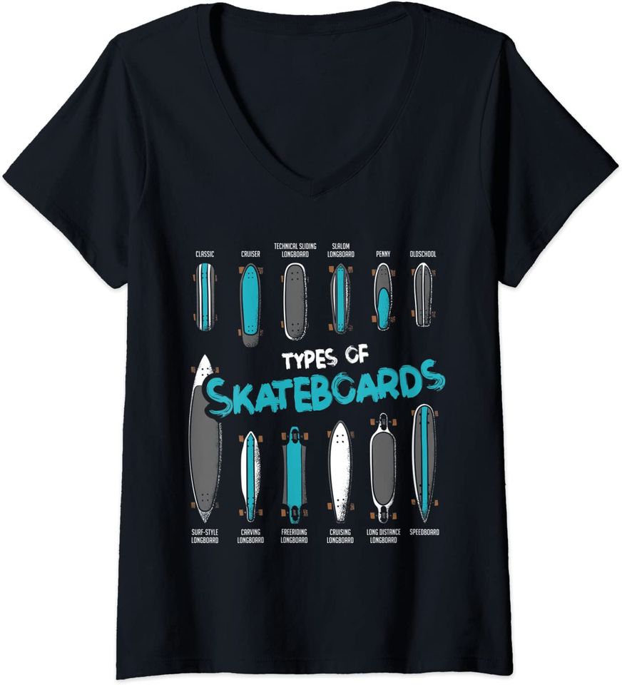 Discover T-shirt de Mulher com Decote Em V Types Of Skatebcards