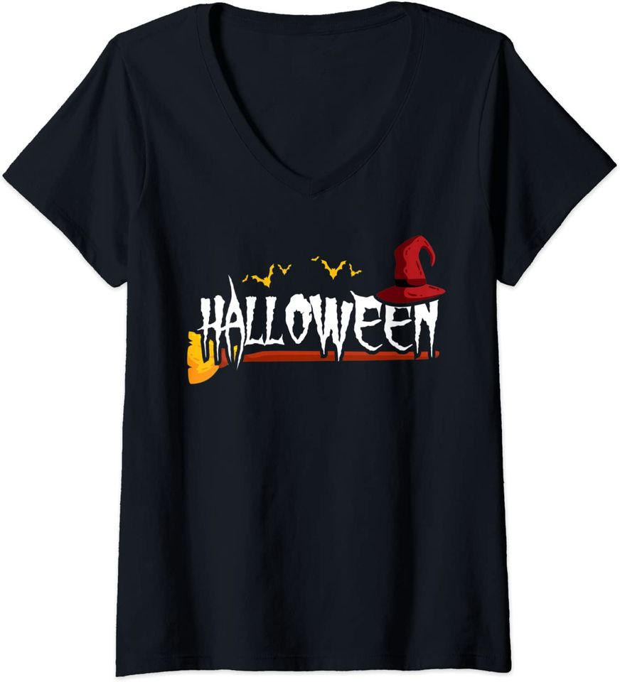 Discover T-shirt para Mulher Halloween Fantasma Dia das Bruxas Decote em V
