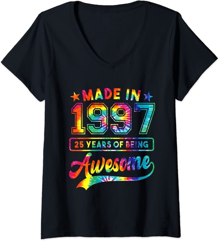 Discover Made In 1997 Presente de Aniversário de 25 Anos | T-shirt Camisete de Mulher com Decote Em V