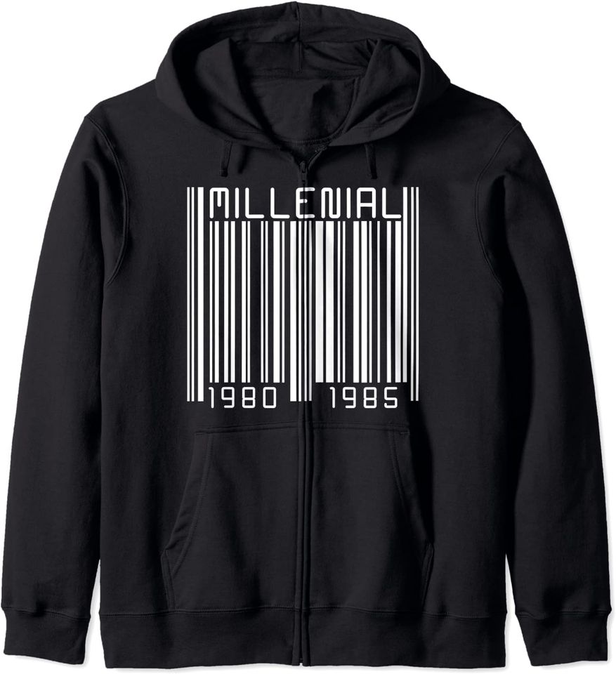 Discover Código de Barras Millenial UPC 1980 1985 | Hoodie Sweater com Capuz e Fecho-Éclair para Homem e Mulher
