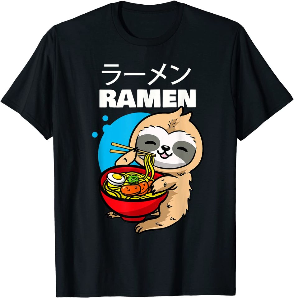 Discover T-shirt Camiseta Unissexo Manga Curta Preguiça Comendo Sopa de Macarrão Japonês