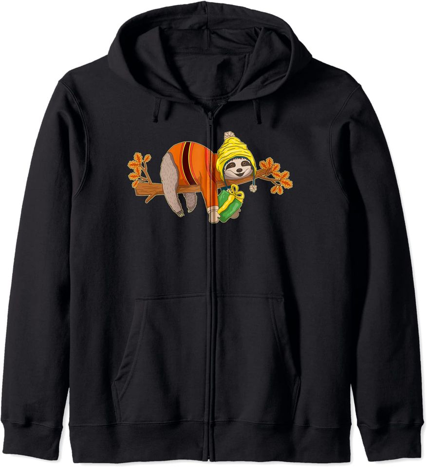 Discover Hoodie Sweater Unissexo com Capuz e Fecho-Éclair Preguiça Outono