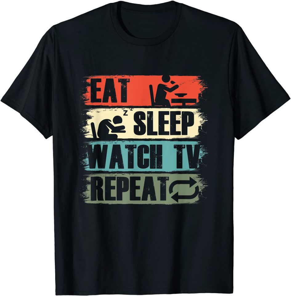 Discover T-shirt Camisete Manga Curta Masculino Feminino Estilo Retrô Eat Sleep Television Repeat
