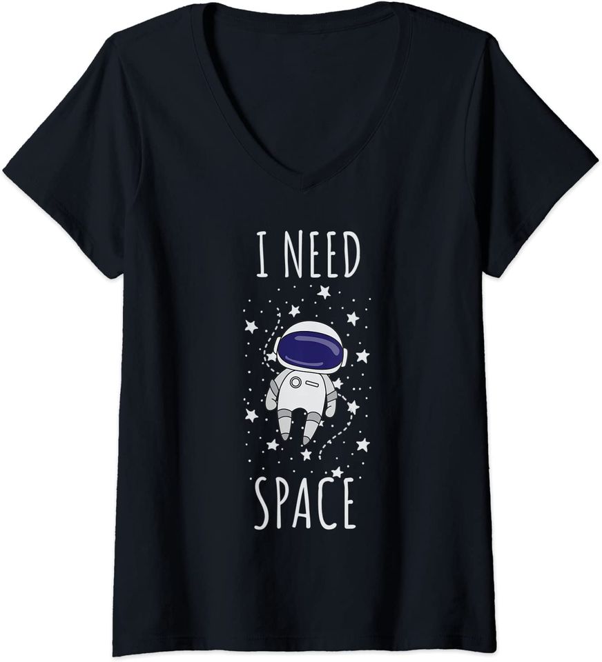 Discover T-shirt Decote em V Mulher Preciso de Espaço Astronauta