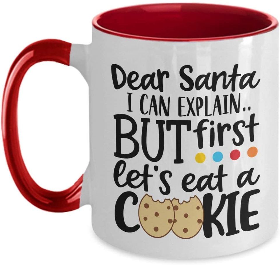 Discover Caneca de Cerâmica com Cor Interna 325ml de afé Querido Papai Noel, Posso Explicar, Mas Primeiro Vamos Comer um Biscoito
