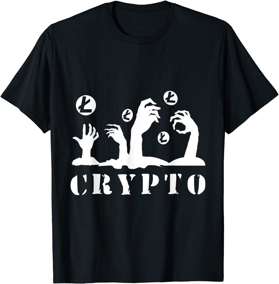 Discover Litecoin Zombie Criptocurrencia Blockchain Unissex T-shirt Camiseta para Homem e Mulher