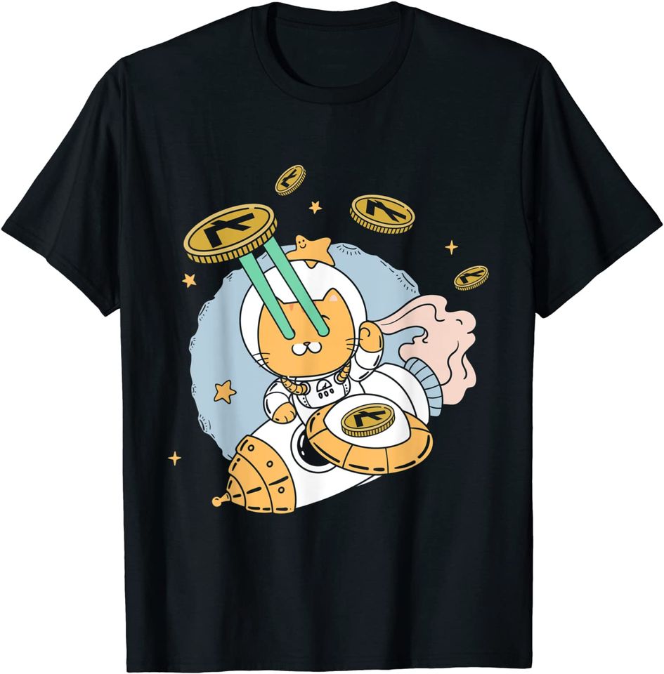 Discover Ojos Láser Litecoin Gato Cohete Luna Criptomoneda Espacio Unissex T-shirt Camiseta para Homem e Mulher