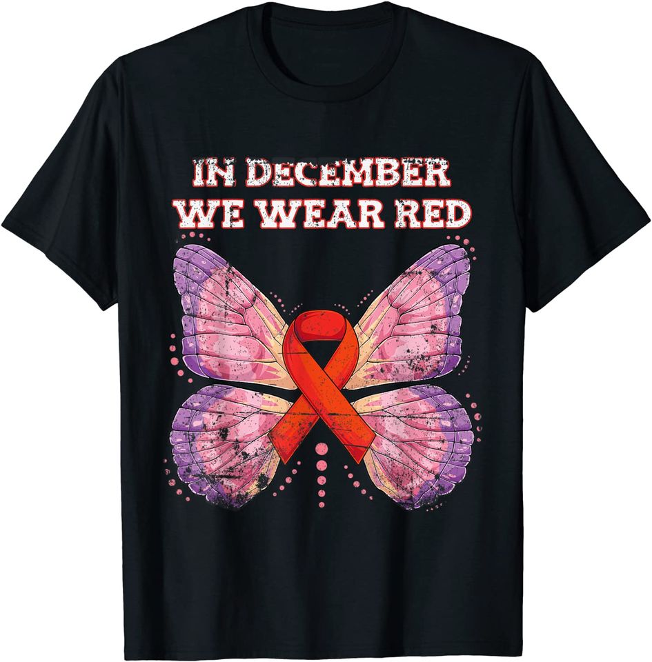 Discover T-shirt Unissexo Vestir Vermelho para O Mês Dezembro - Consciência Sobre HIV/AIDS