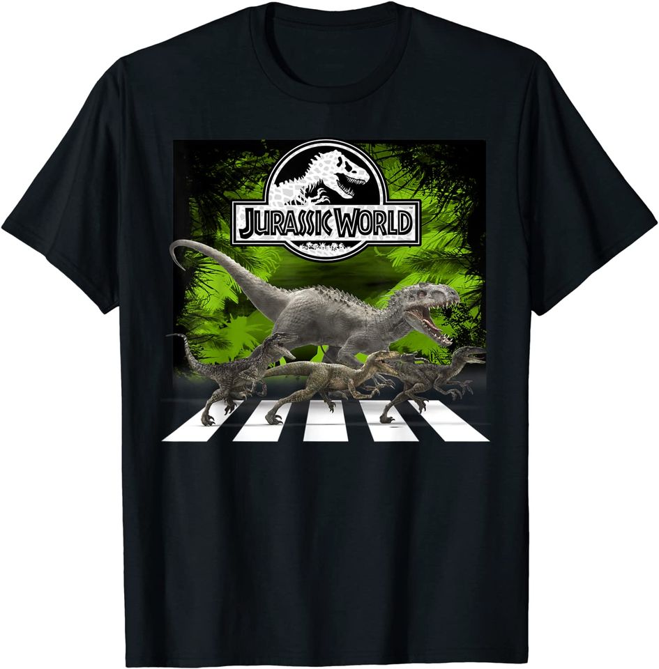 Discover Unissex T-Shirt Camiseta Mundo Jurássico T-Rex e Raptor Crossing