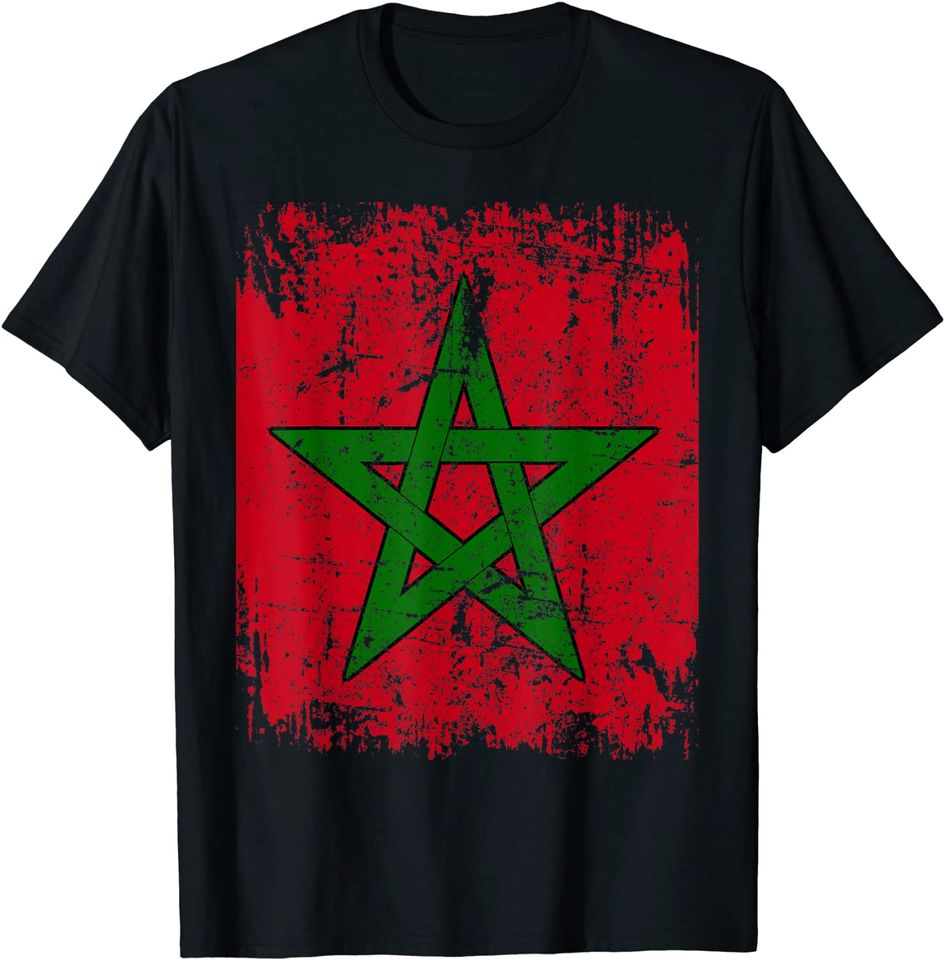 Discover T-shirt Masculina Feminina Vintage Bandeira de Marrocos