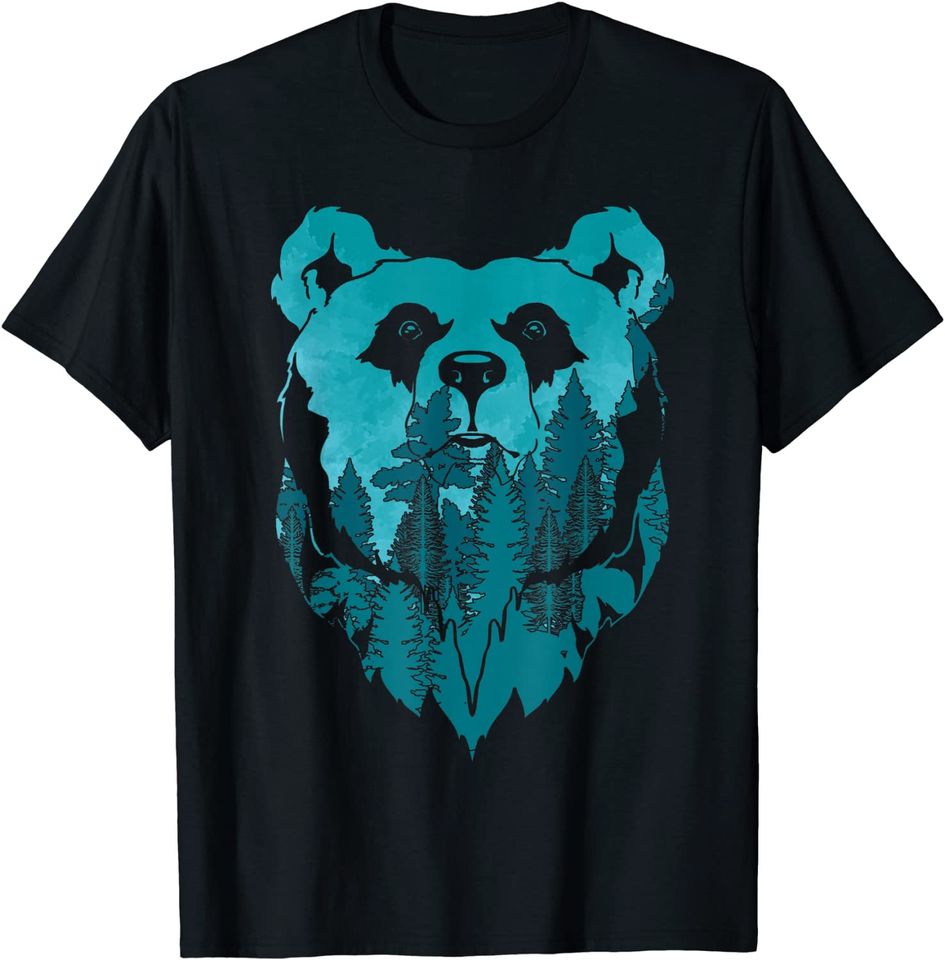 Discover T-Shirt Camiseta Manga Curta Desenhos De Animais Urso Grizzly Natureza Bosque Animal Vida Selvagem Urso Vara T-Shirt