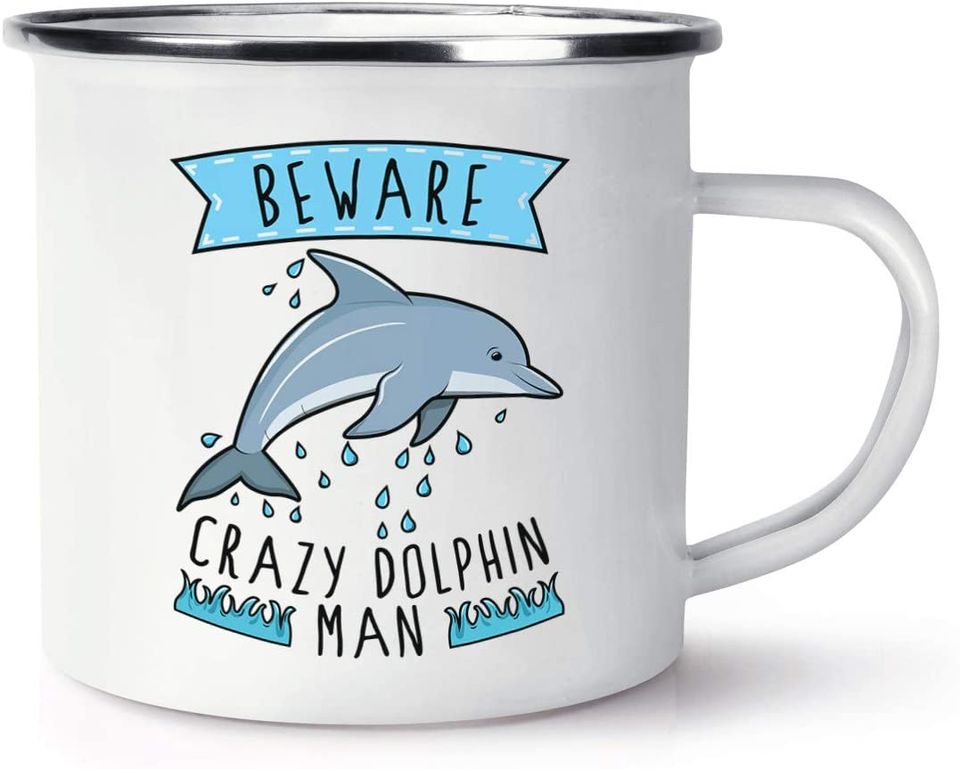 Discover Beware Crazy Dolphin | Caneca Personalizada Branca de Esmalte 350ml