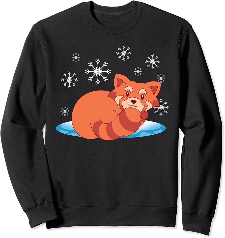 Discover Suéter Sweatshirt Bonito Do Panda Vermelho Dos Flocos De Neve Dos Animais Selvagens Dos Animais Selvagens Do Inverno