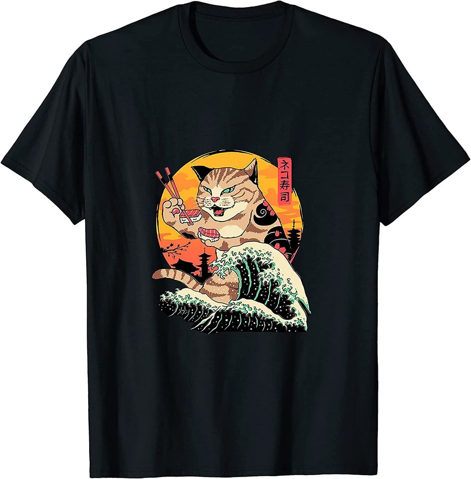 Discover T-shirt Unissexo Anime Gato e Sushi