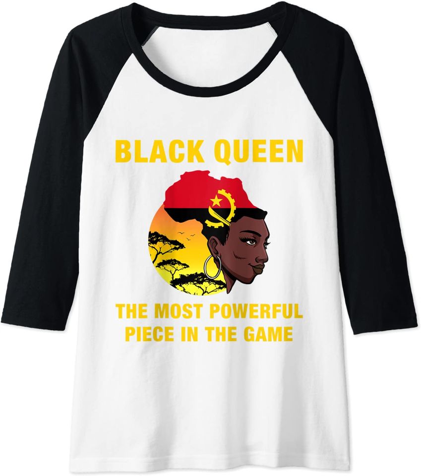Discover Angolan Queen Black History Angola Bandeira África Camiseta Manga 3/4 Raglan