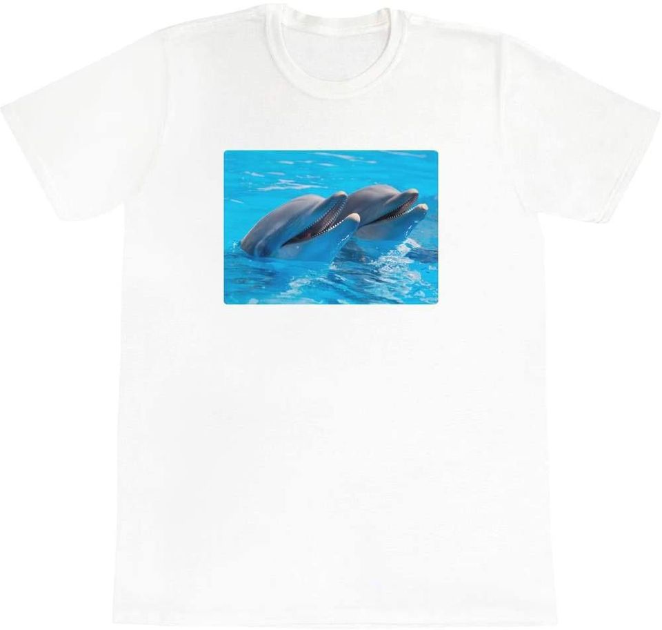 Discover T-Shirt Camiseta Manga Curta Para Homem Mulher Criança Golfinho Azul