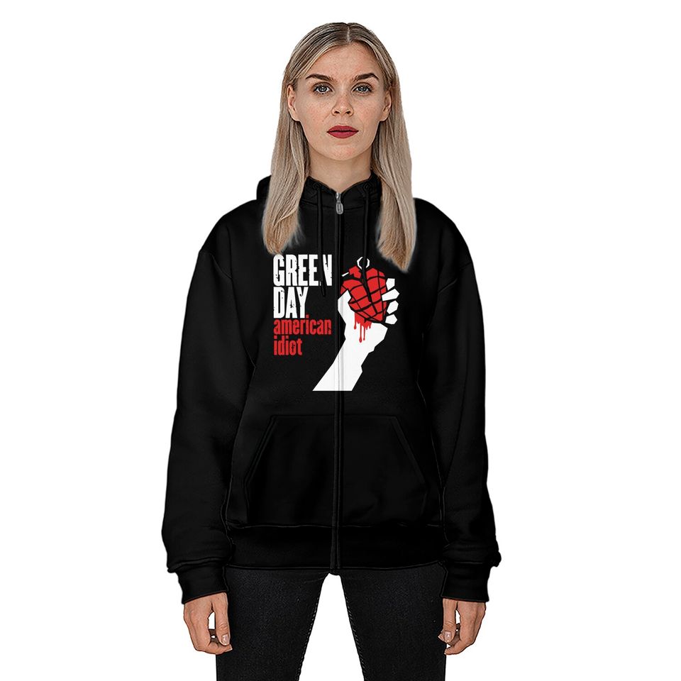 Green Day Unisex Zipped Hoodie: American Idiot (Back Print)