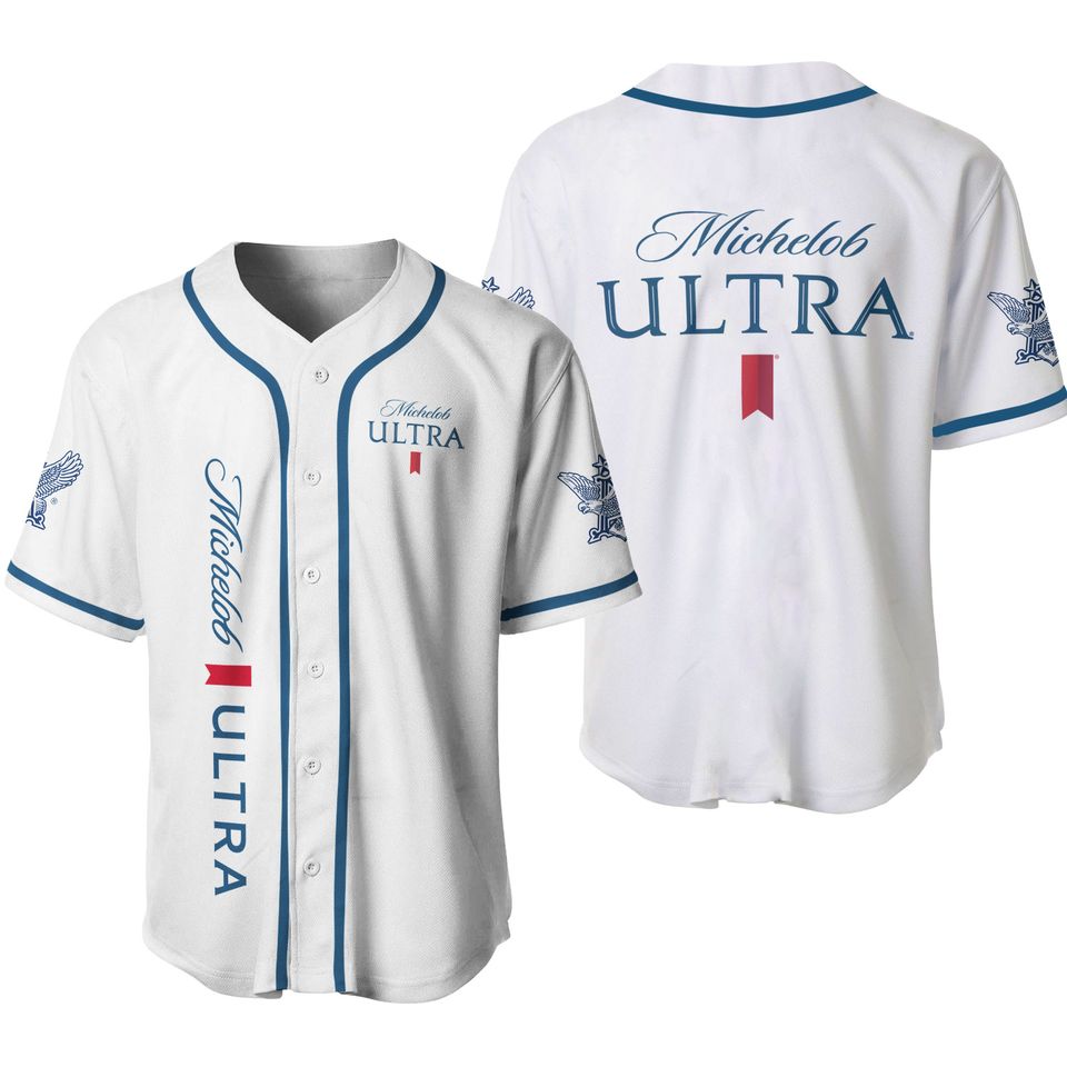 White Michelob Ultra Baseball Jersey Designed & Sold By Shuddering