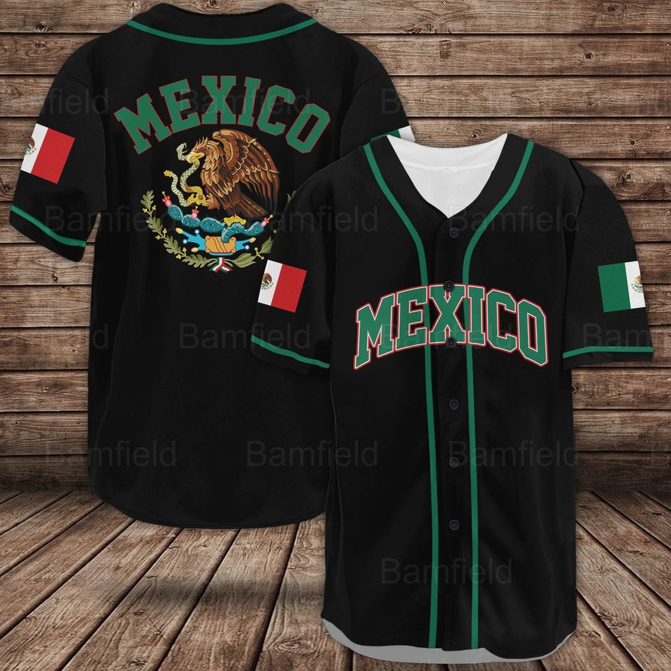 Custom Name Eagle Mexico Baseball Jersey, Mexico AOP Baseball Jersey XS-5XL  Men and Women