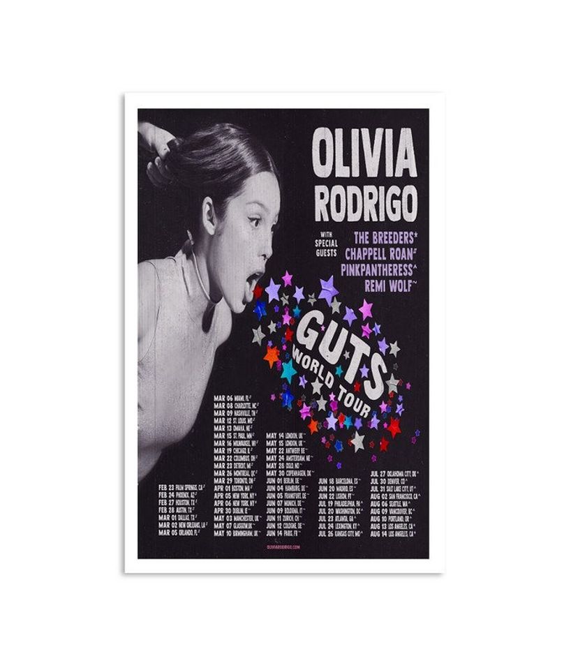 Olivia Rodrigo Guts World Tour Poster, Olivia Rodrigo Poster Designed ...